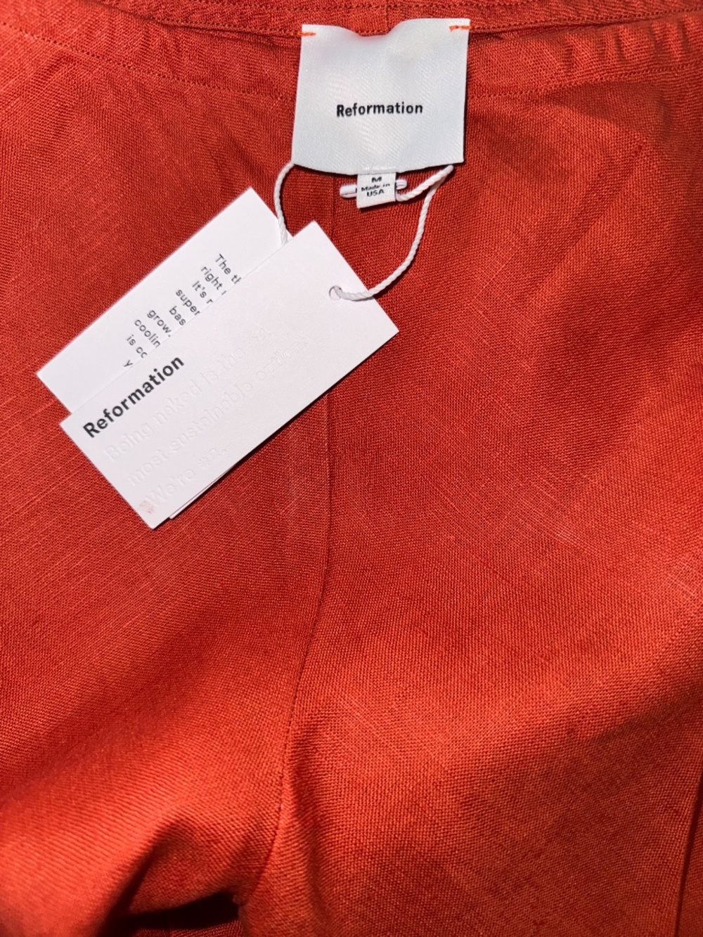 NWT Reformation Gale Linen Mid Rise Pant. Color Chili Mango. Size M - Picture 7 of 7